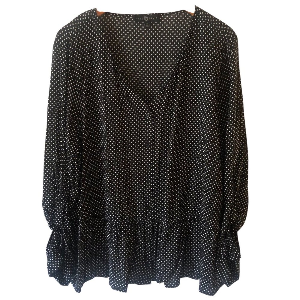 Women's Plus Size Fred David Black & White Polka Dot Blouse Size 2X